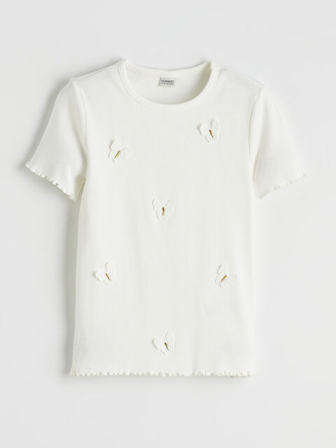 LCW Kids Nakışlı Kız Çocuk Fitilli Tişört