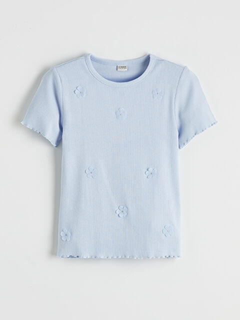 LCW Kids Çiçek Desenli Kız Çocuk Fitilli Tişört