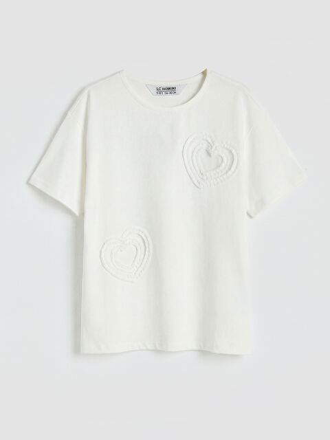 LCW Kids Bisiklet Yaka Nakışlı Kız Çocuk Tişört