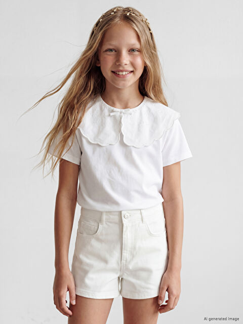 LCW Kids Bebe Yaka Fiyonklu Kız Çocuk Tişört