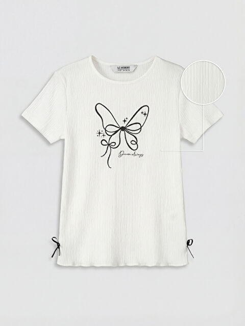LCW Kids Bisiklet Yaka Fiyonk Detaylı Kız Çocuk Tişört