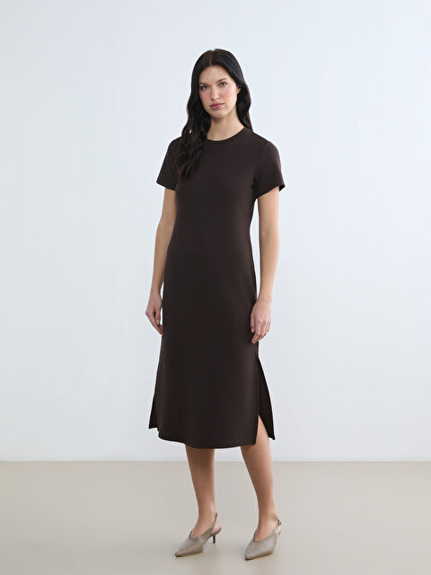 LCW Comfort Bisiklet Yaka Yırtmaçlı Elbise - S6HD22Z8-HMK