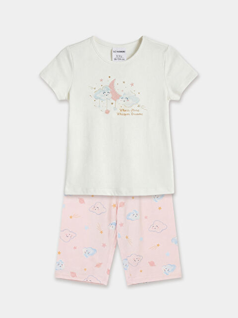 LCW Kids SVETLO BEŽ Kratka pidžama komplet Devojka