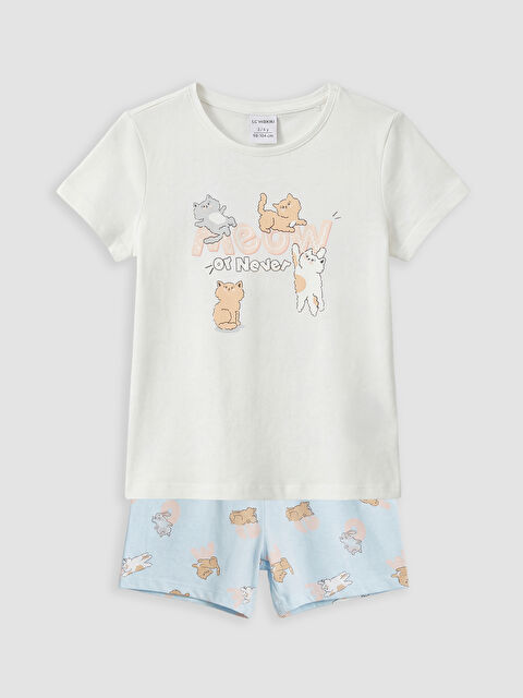 LCW Kids SVETLO BEŽ Kratka pidžama komplet Devojka