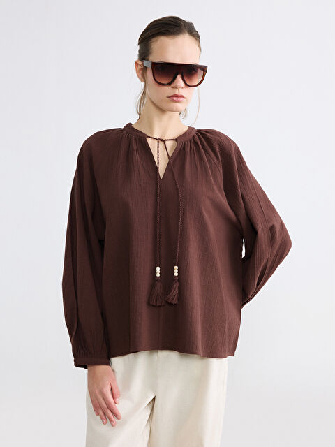 LCW Vision Balon Kollu Büzgülü Oversize Bluz - S6HD69Z8-JTW