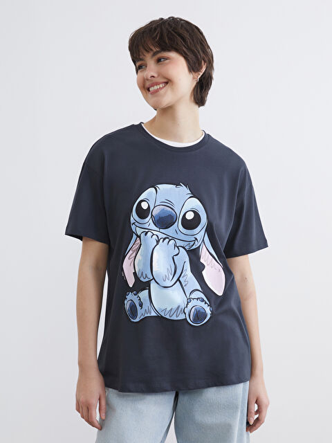 XSIDE Bisiklet Yaka Stitch Baskılı Kadın Tişört - S6HD94Z8-E93