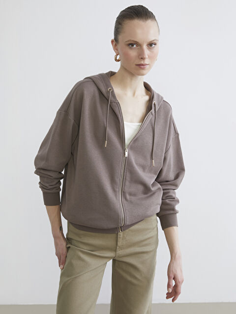 LCW EVERYDAY Әйелдер қоңыр Сыдырмасы бар свитшот - S6HE37Z8-H3Z