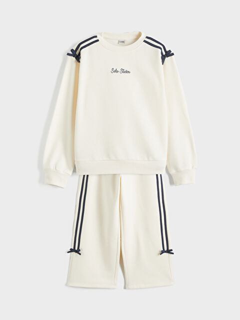 LCW Kids Girl's Crew Neck Sweatshirt and Joggers with Bow Detail - S6HE51Z4-FES