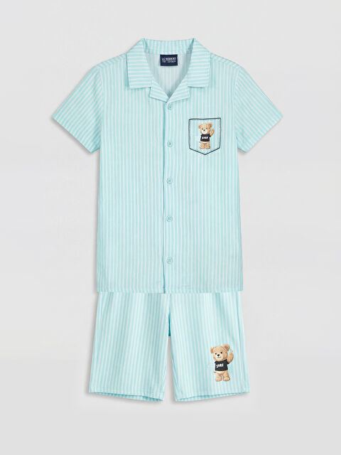 LCW Kids Ayı Teddy Baskılı Erkek Çocuk Şortlu Pijama Takımı