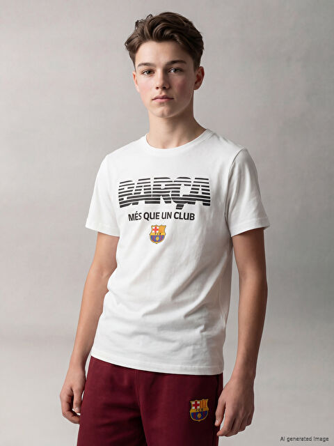 LCW Kids FC Barcelona Baskılı Erkek Çocuk Tişört