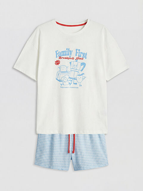 LCW DREAM Bisiklet Yaka Baskılı Kadın Şortlu Pijama Takımı