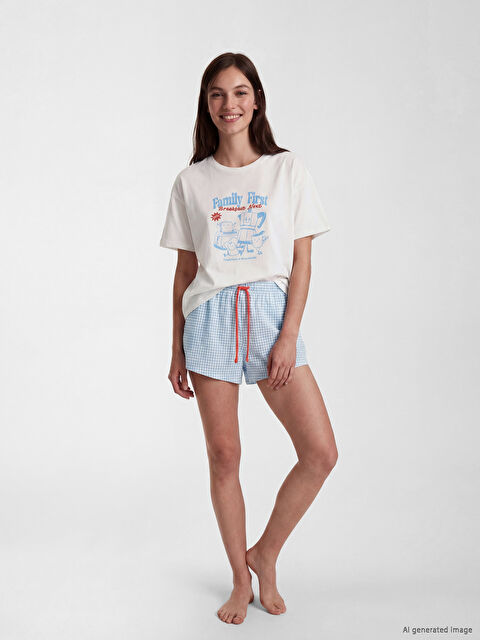 LCW DREAM Bisiklet Yaka Baskılı Kadın Şortlu Pijama Takımı