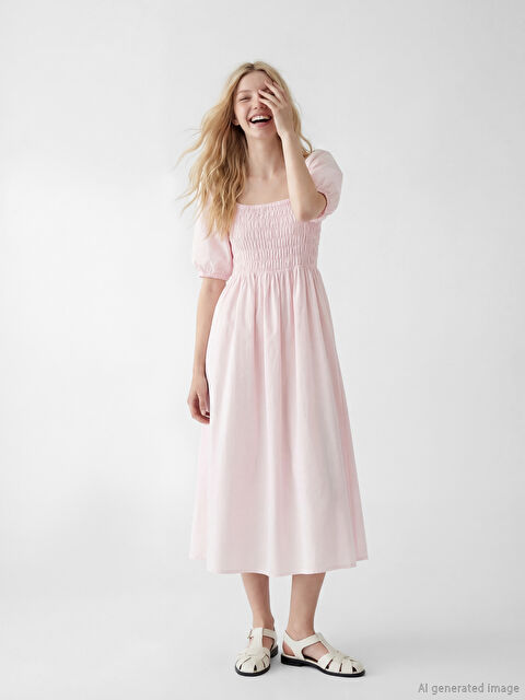 XSIDE Women's Square Neck Puff Sleeve Flared Dress - S6HG51Z8-CUK