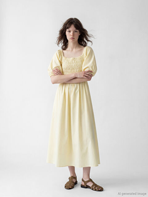 XSIDE Women's Square Neck Puff Sleeve Flared Dress - S6HG51Z8-ETY