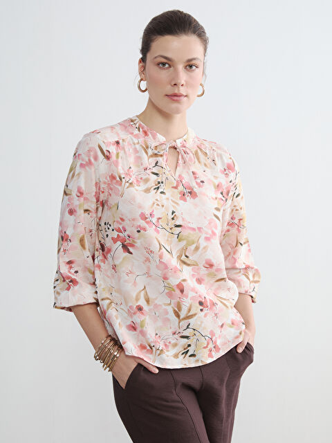 LCW EVERYDAY Women's Tie Neck Floral Blouse - S6HG69Z8-LU7