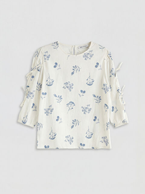 LCW EVERYDAY بلوزة مزهرة بياقة دائرية مع أربطة - S6HG73Z8-LU7