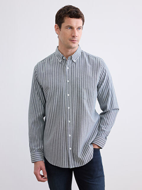 LCWAIKIKI Classic Рубашка мужская из ткани оксфорд в полоску стандартного кроя - S6HH51Z8-LGE
