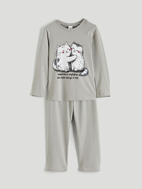 LCW ECO Bisiklet Yaka Kız Çocuk Baskılı Pijama Takım - S6HI84Z4-FLG