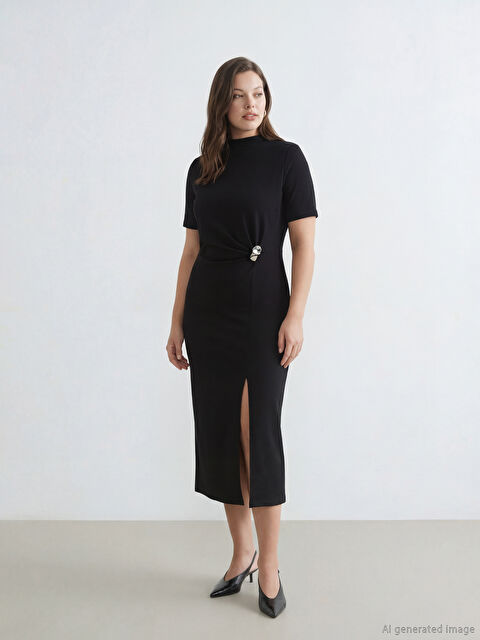 LCW STUDIO High-neck dress with buckle detail. - S6HI87Z8-CVL