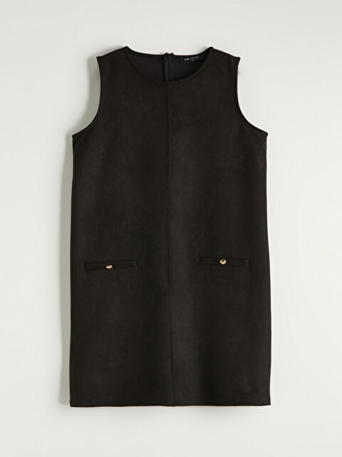 LCW Comfort Bisiklet Yaka Süet Görünümlü Mini Elbise - S6HJ53Z8-CVL