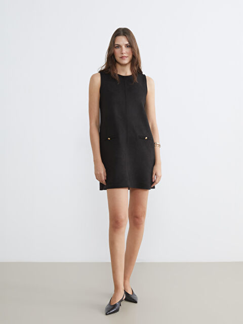 LCW Comfort Bisiklet Yaka Süet Görünümlü Mini Elbise - S6HJ53Z8-CVL