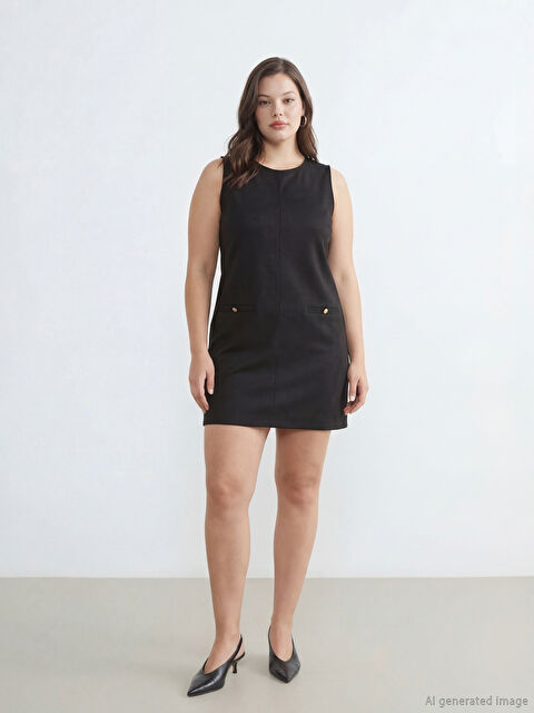 LCW Comfort Bisiklet Yaka Süet Görünümlü Mini Elbise