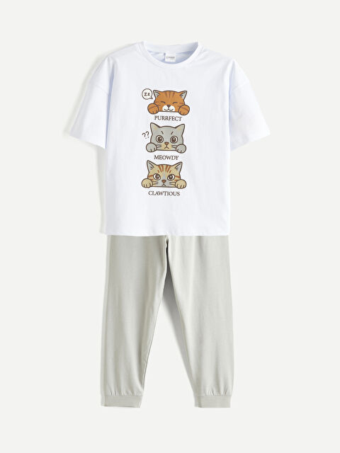 LCW ECO Kız Çocuk Baskılı Pijama Takım - S6HJ80Z4-FLG