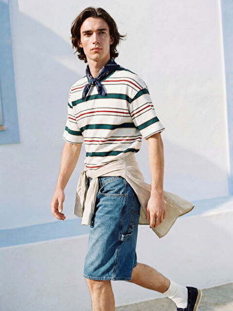 XSIDE Bisiklet Yaka Çizgili Erkek Tişört