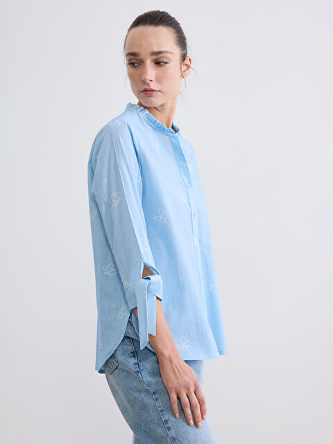 LCW EVERYDAY Frilled Notch Neck Patterned Women's Shirt - S6HL98Z8-LQQ