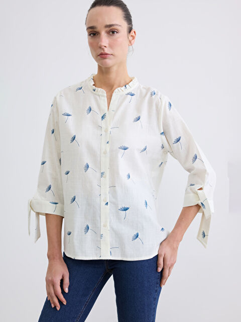 LCW EVERYDAY Frilled Notch Neck Patterned Women's Shirt - S6HL98Z8-LU7