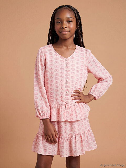 LCW Kids Fırfırlı Desenli Kız Çocuk Gömlek