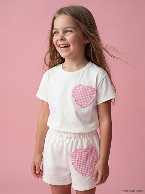 LCW Kids Bisiklet Yaka Kalp Detaylı Kız Çocuk Tişört	