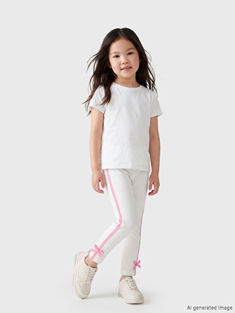 LCW Kids Yanları Şeritli Fiyonk Detaylı Kız Çocuk Tayt