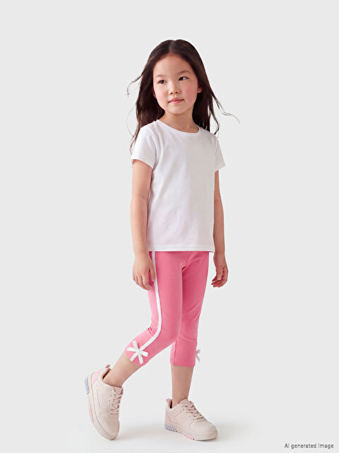 LCW Kids Yanları Şeritli Fiyonk Detaylı Kız Çocuk Tayt