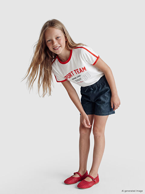 LC WAIKIKI Beli Lastikli Kız Çocuk Jean Şort