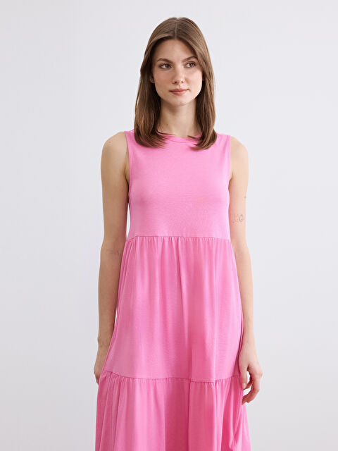 LCW Comfort Многослойное платье с круглым вырезом