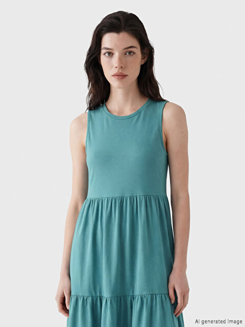 LCW Comfort Многослойное платье с круглым вырезом