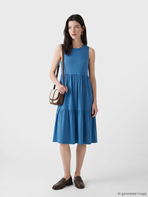 LCW Comfort Многослойное платье с круглым вырезом