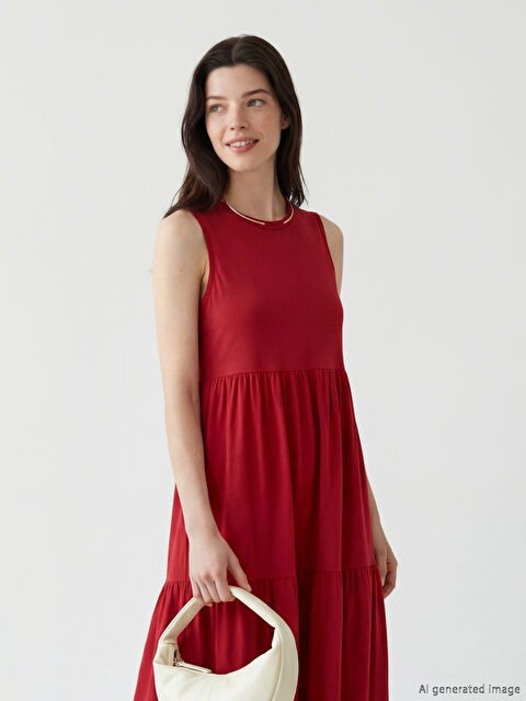 LCW Comfort Платье с круглым вырезом и многослойным дизайном