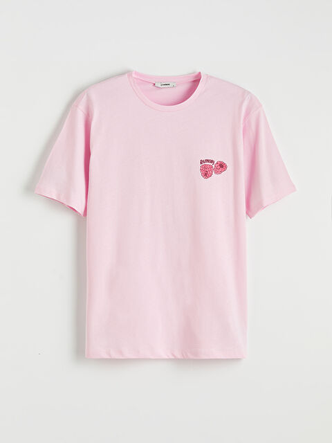 LCW ECO Bisiklet Yaka Baskılı Oversize Kadın Tişört - S6HQ72Z8-FXK