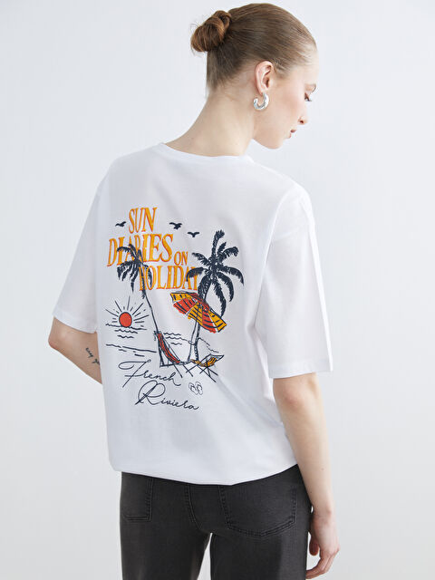 LCW ECO Bisiklet Yaka Baskılı Oversize Kadın Tişört - S6HQ80Z8-J5E