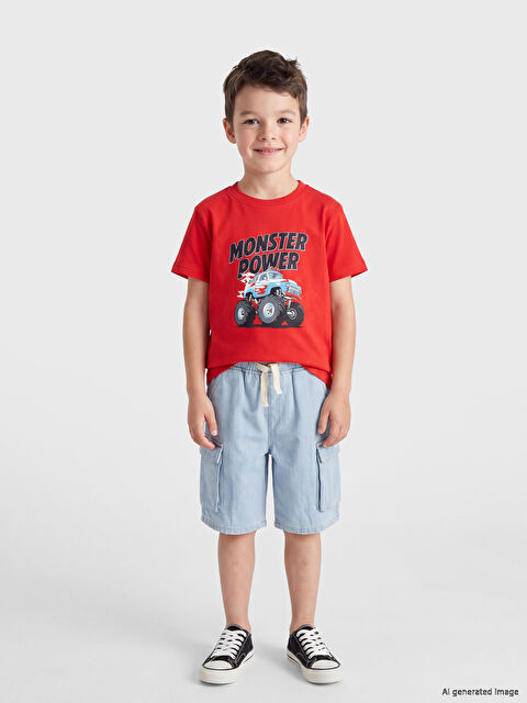 LCW Kids Bisiklet Yaka Baskılı Erkek Çocuk Tişört