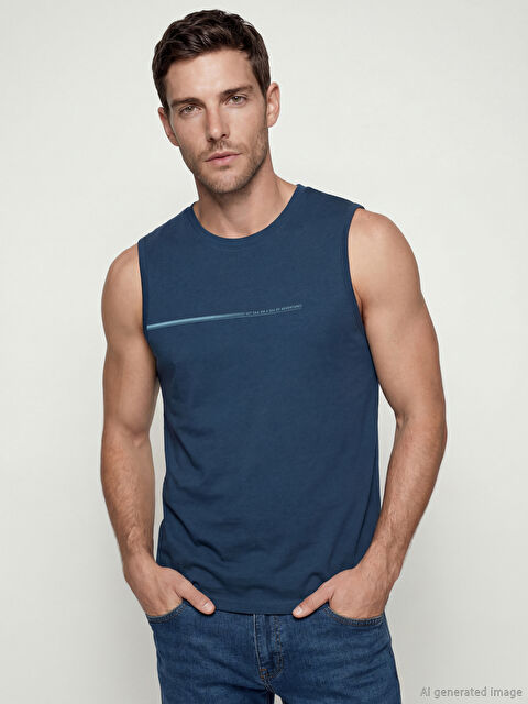 LCWAIKIKI Classic Bisiklet Yaka Baskılı Erkek Kolsuz Tişört - S6HR63Z8-2D8