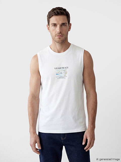 LCWAIKIKI Classic Bisiklet Yaka Baskılı Erkek Kolsuz Tişört - S6HR64Z8-Q6K