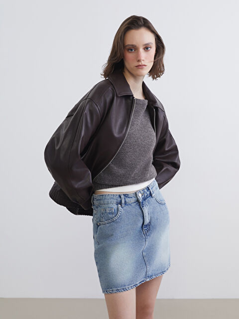 XSIDE Gömlek Yaka Oversize Kadın Deri Görünümlü Ceket - S6HR65Z8-D2N