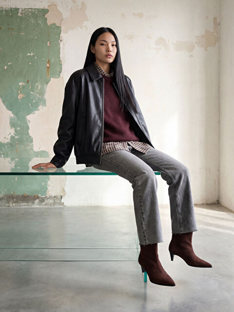 XSIDE Gömlek Yaka Oversize Kadın Deri Görünümlü Ceket - S6HR65Z8-CVL