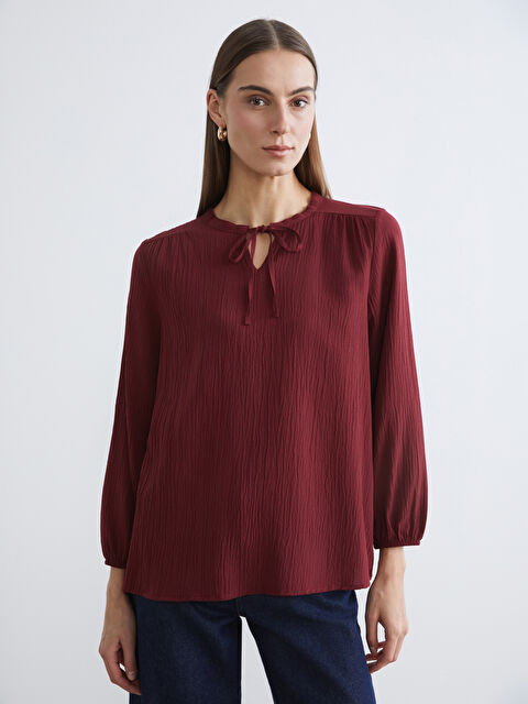 LCWAIKIKI Classic Bağlamalı Yaka Dokulu Bluz	 - S6HR91Z8-21P