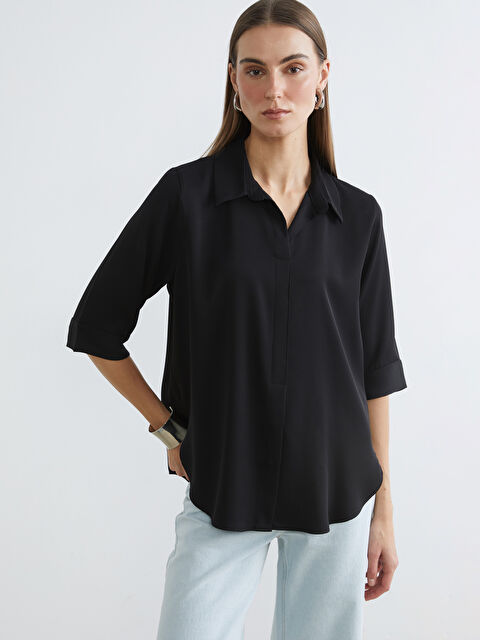 LCWAIKIKI Classic Gömlek Yaka Saten Bluz - S6HR99Z8-CVL