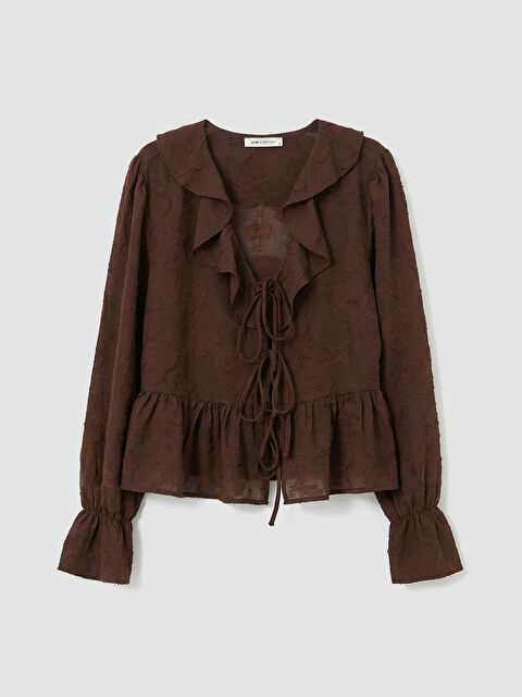 LCWAIKIKI Classic V Yaka Desenli Fırfırlı Bluz - S6HS12Z8-2FH