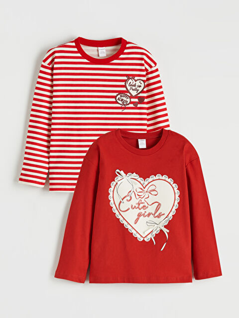 LCW baby Bisiklet Yaka Baskılı Kız Bebek 2'li Tişört - S6HT27Z1-R21